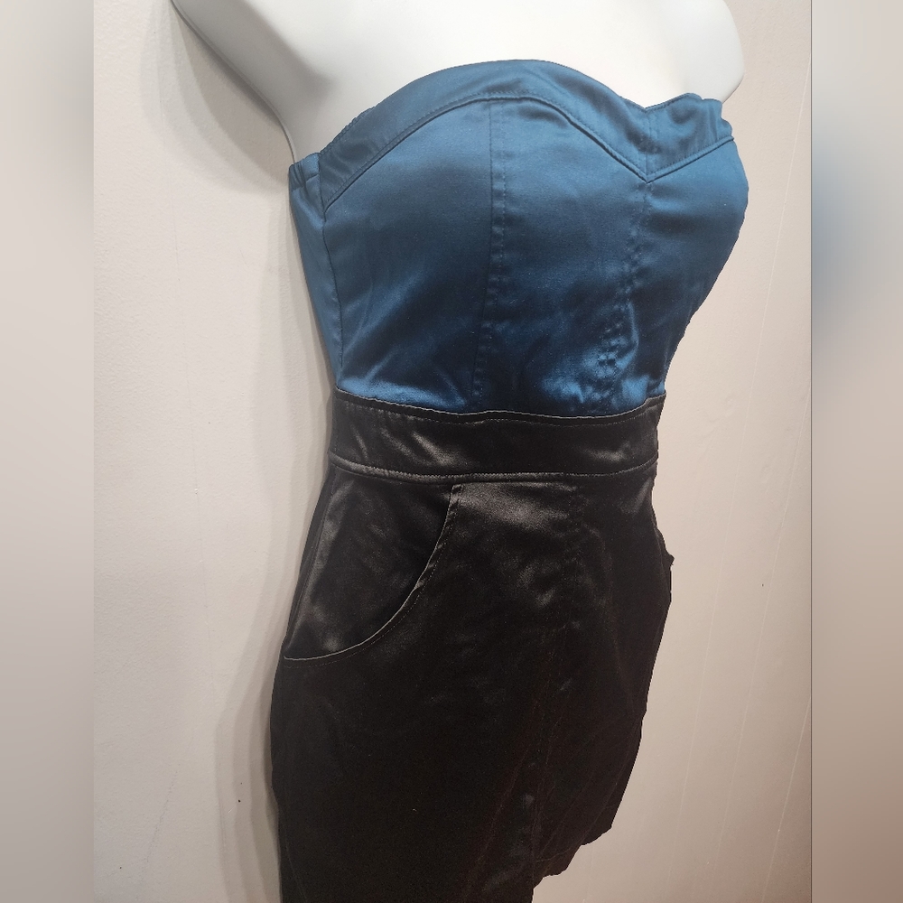 Forever 21 Dress Size Small Strapless Mini Party Going Out Blue Green Black B568 - Picture 2 of 5